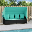 vidaXL Poly Rattan Sun Lounger w/ Canopy & Cushions in Black