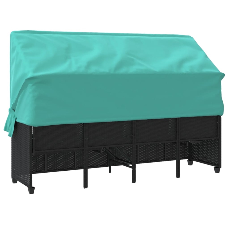 vidaXL Poly Rattan Sun Lounger w/ Canopy & Cushions in Black