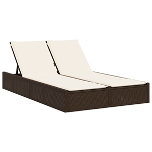 vidaXL Poly Rattan Double Sun Lounger w/ Cushions in Brown