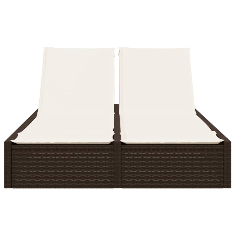 vidaXL Poly Rattan Double Sun Lounger w/ Cushions in Brown