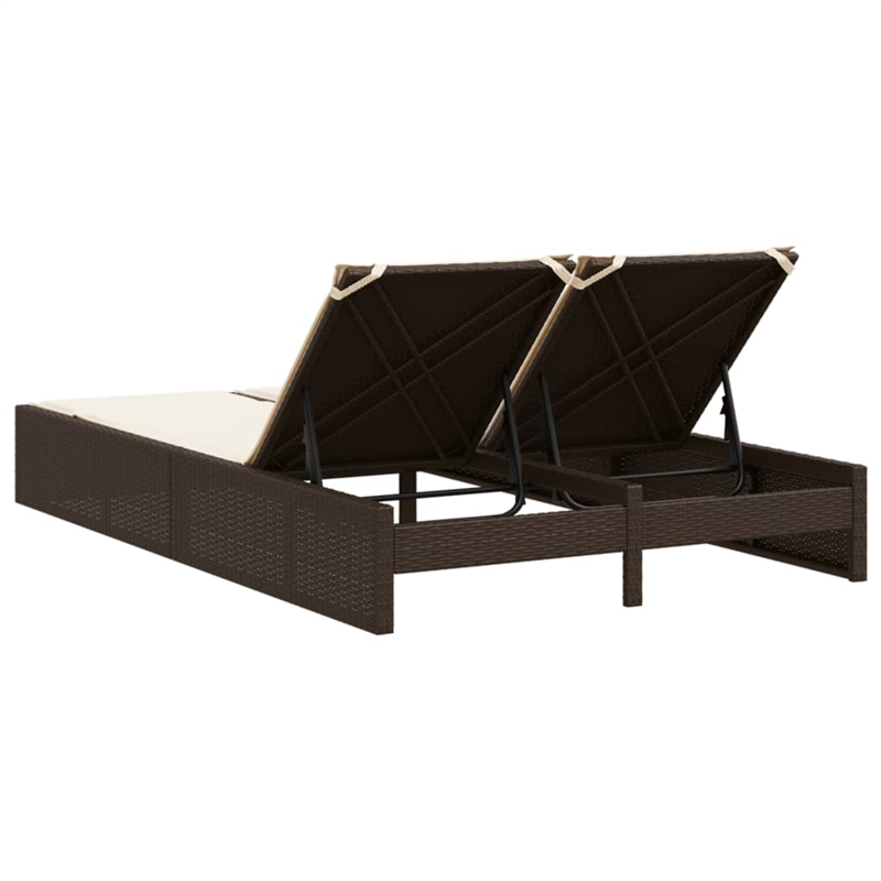 vidaXL Poly Rattan Double Sun Lounger w/ Cushions in Brown