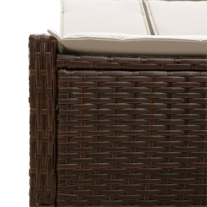 vidaXL Poly Rattan Double Sun Lounger w/ Cushions in Brown