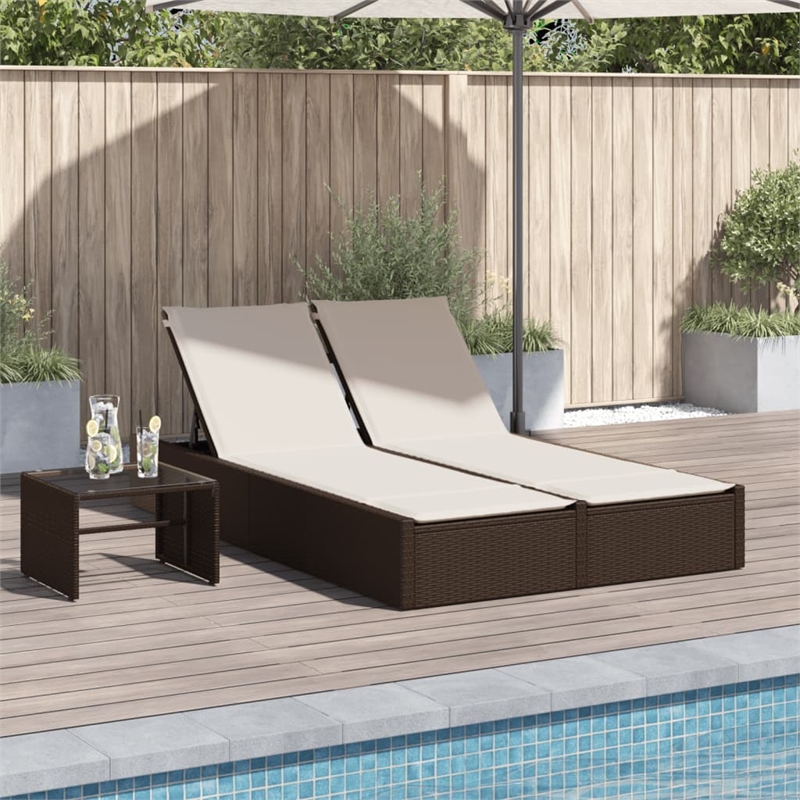 vidaXL Poly Rattan Double Sun Lounger w/ Cushions in Brown