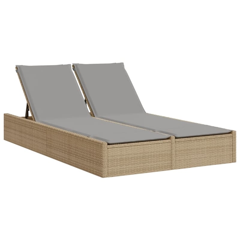 vidaXL Poly Rattan Double Sun Lounger w/ Cushions in Beige