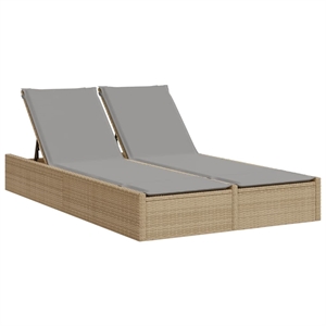 vidaXL Poly Rattan Double Sun Lounger w/ Cushions in Beige