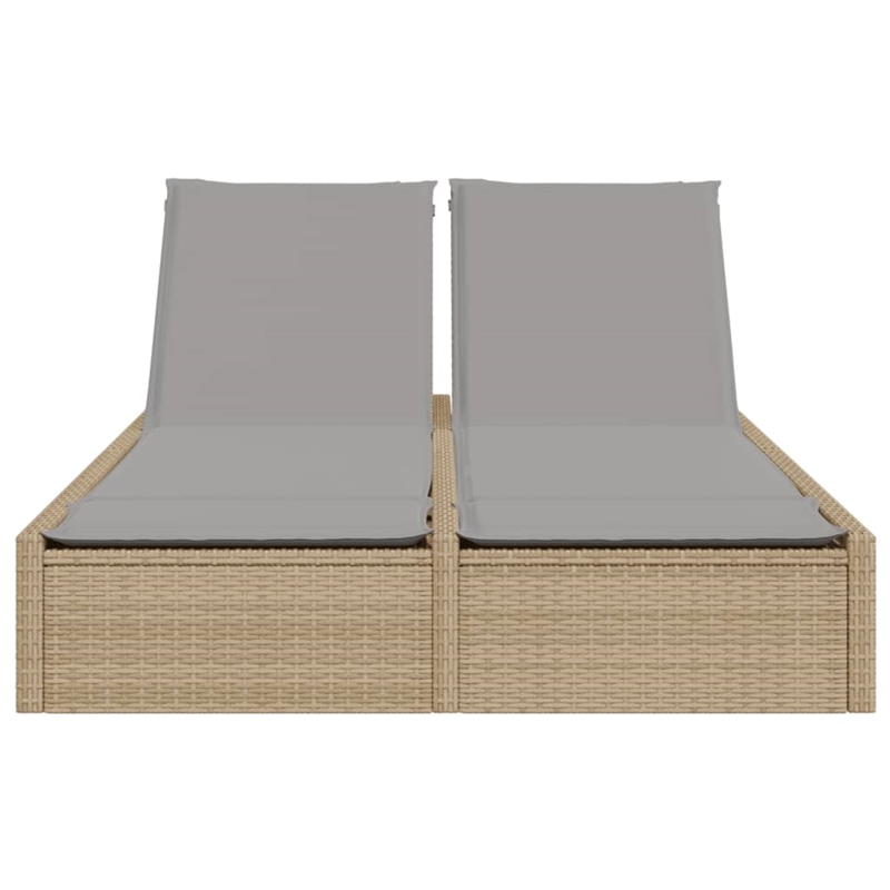 vidaXL Poly Rattan Double Sun Lounger w/ Cushions in Beige