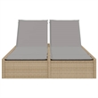 vidaXL Poly Rattan Double Sun Lounger w/ Cushions in Beige