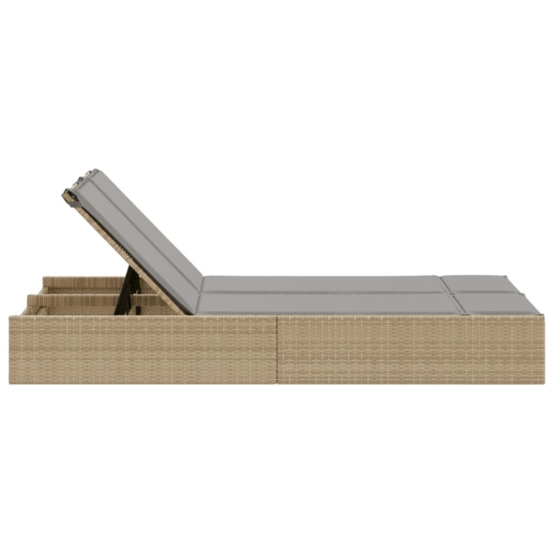 vidaXL Poly Rattan Double Sun Lounger w/ Cushions in Beige