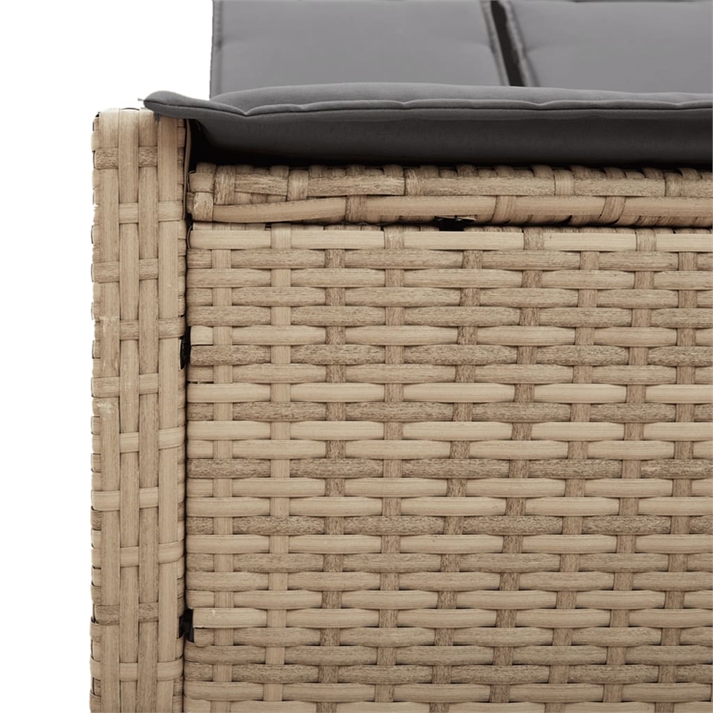 vidaXL Poly Rattan Double Sun Lounger w/ Cushions in Beige