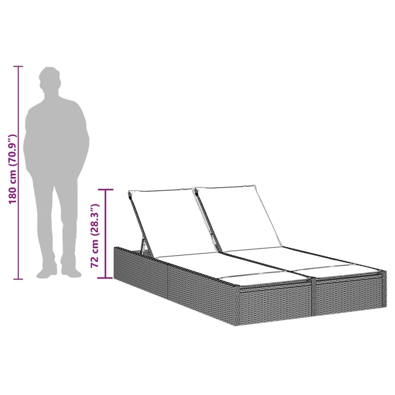 vidaXL Poly Rattan Double Sun Lounger w/ Cushions in Beige