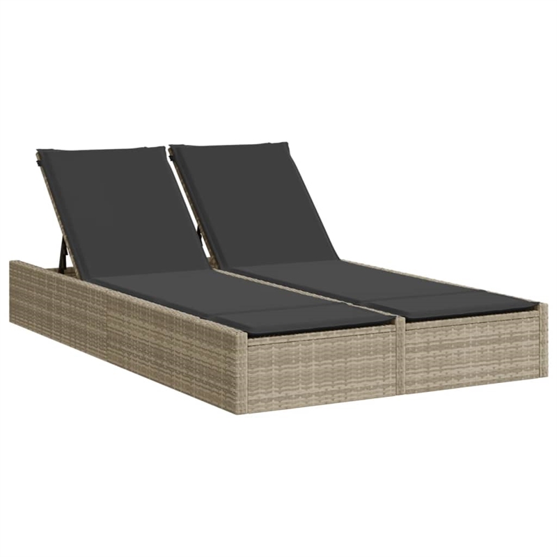 vidaXL Poly Rattan Double Sun Lounger w/ Cushions in Light Grey