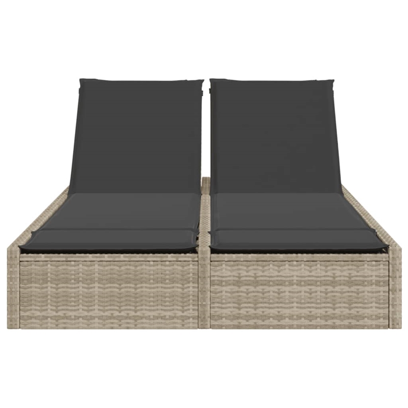 vidaXL Poly Rattan Double Sun Lounger w/ Cushions in Light Grey