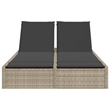 vidaXL Poly Rattan Double Sun Lounger w/ Cushions in Light Grey