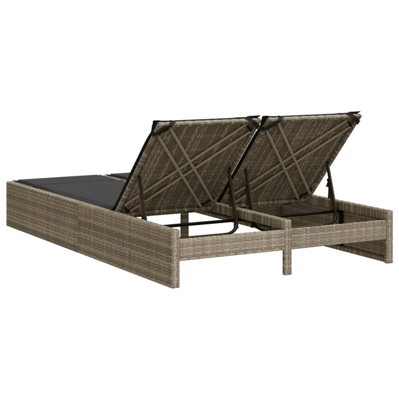 vidaXL Poly Rattan Double Sun Lounger w/ Cushions in Light Grey