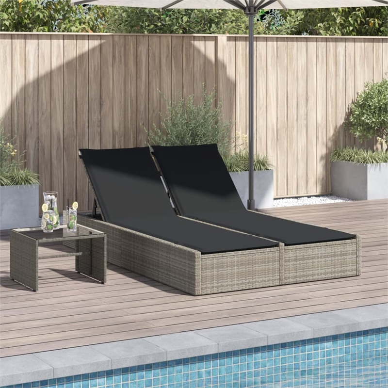 vidaXL Poly Rattan Double Sun Lounger w/ Cushions in Light Grey