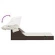 vidaXL Poly Rattan Double Sun Lounger w/ Canopy & Cushions in Brown
