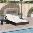 vidaXL Poly Rattan Double Sun Lounger w/ Canopy & Cushions in Brown