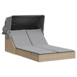 vidaXL Poly Rattan Double Sun Lounger w/ Canopy & Cushions in Beige