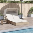 vidaXL Poly Rattan Double Sun Lounger w/ Canopy & Cushions in Light Grey