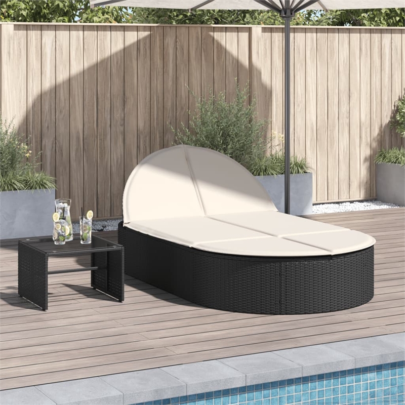vidaXL Poly Rattan Double Sun Lounger w/ Cushions in Brown