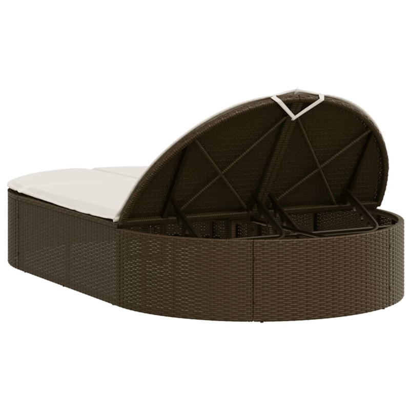 vidaXL Poly Rattan Double Sun Lounger w/ Cushions in Grey