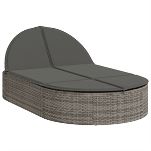vidaXL Poly Rattan Double Sun Lounger w/ Cushions in Beige