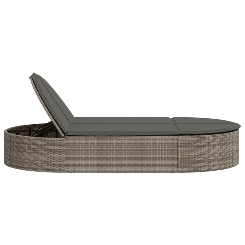 vidaXL Poly Rattan Double Sun Lounger w/ Cushions in Beige