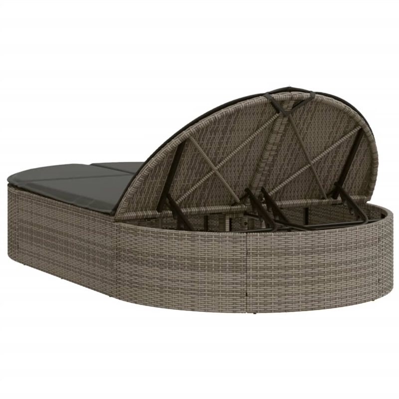 vidaXL Poly Rattan Double Sun Lounger w/ Cushions in Beige