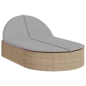 vidaXL Poly Rattan Double Sun Lounger w/ Cushions in Light Grey