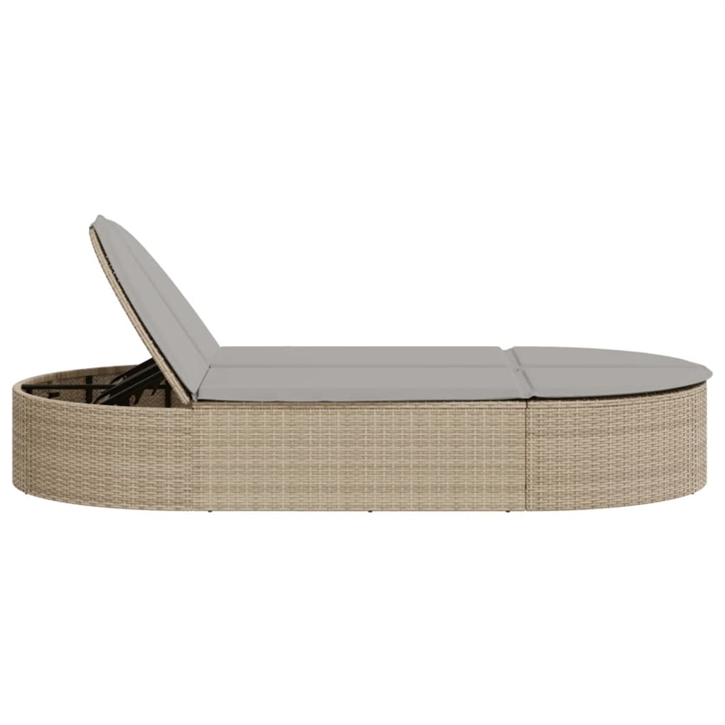 vidaXL Poly Rattan Double Sun Lounger w/ Cushions in Light Grey