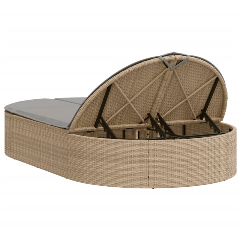 vidaXL Poly Rattan Double Sun Lounger w/ Cushions in Light Grey