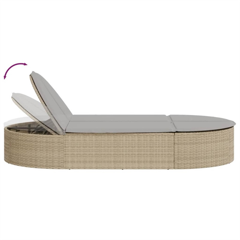 vidaXL Poly Rattan Double Sun Lounger w/ Cushions in Light Grey