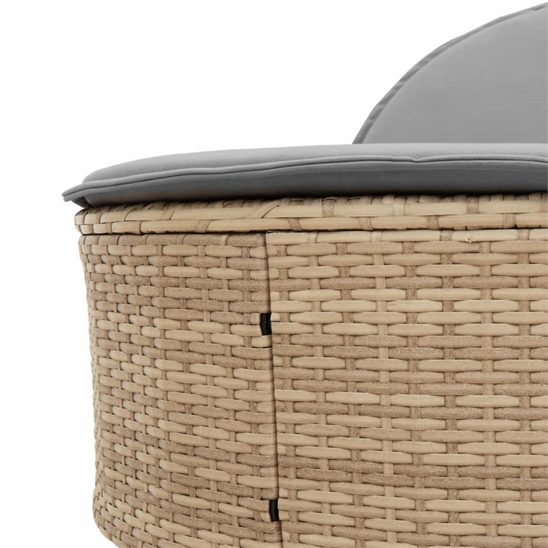 vidaXL Poly Rattan Double Sun Lounger w/ Cushions in Light Grey
