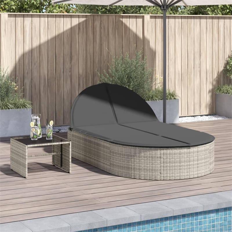 vidaXL PE Rattan Adjustable Sun Lounger w/ Footrests in Brown