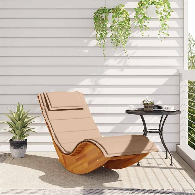 vidaXL Solid Acacia Wood Rocking Sun Lounger w/ Cushion in Brown