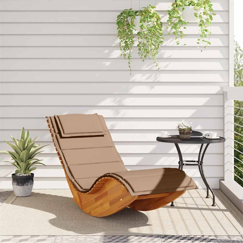 vidaXL Solid Acacia Wood Rocking Sun Lounger w/ Cushion in Brown