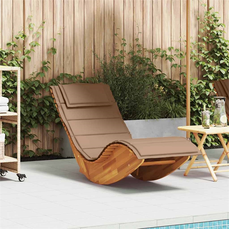 vidaXL Solid Acacia Wood Rocking Sun Lounger w/ Cushion in Brown