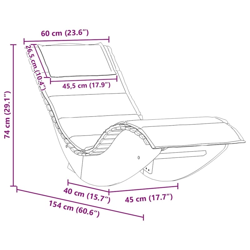 vidaXL Solid Acacia Wood Rocking Sun Lounger w/ Cushion in Red
