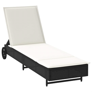 vidaXL Poly Rattan Sun Lounger w/ Wheels & Cushion in Black