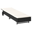 vidaXL Poly Rattan Sun Lounger w/ Wheels & Cushion in Black