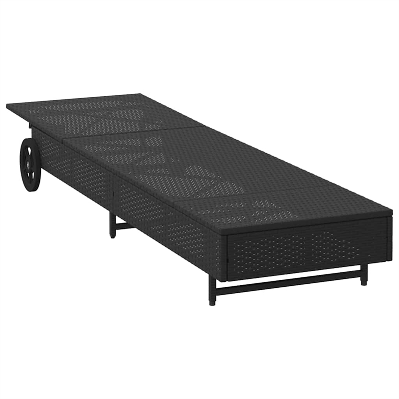 vidaXL Poly Rattan Sun Lounger w/ Wheels & Cushion in Black