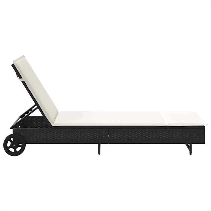 vidaXL Poly Rattan Sun Lounger w/ Wheels & Cushion in Black