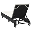 vidaXL Poly Rattan Sun Lounger w/ Wheels & Cushion in Black