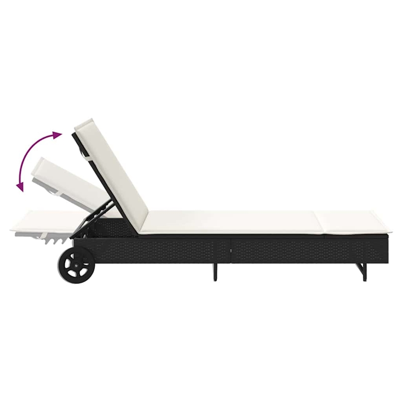 vidaXL Poly Rattan Sun Lounger w/ Wheels & Cushion in Black