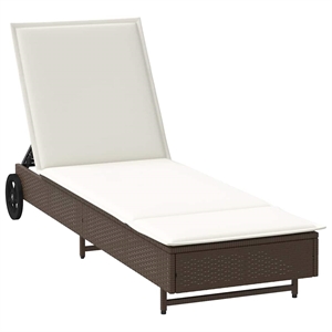 vidaXL Poly Rattan Sun Lounger w/ Wheels & Cushion in Brown