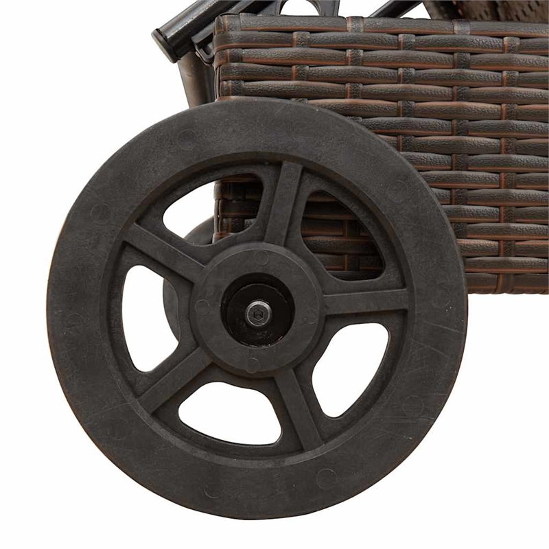 vidaXL Poly Rattan Sun Lounger w/ Wheels & Cushion in Brown