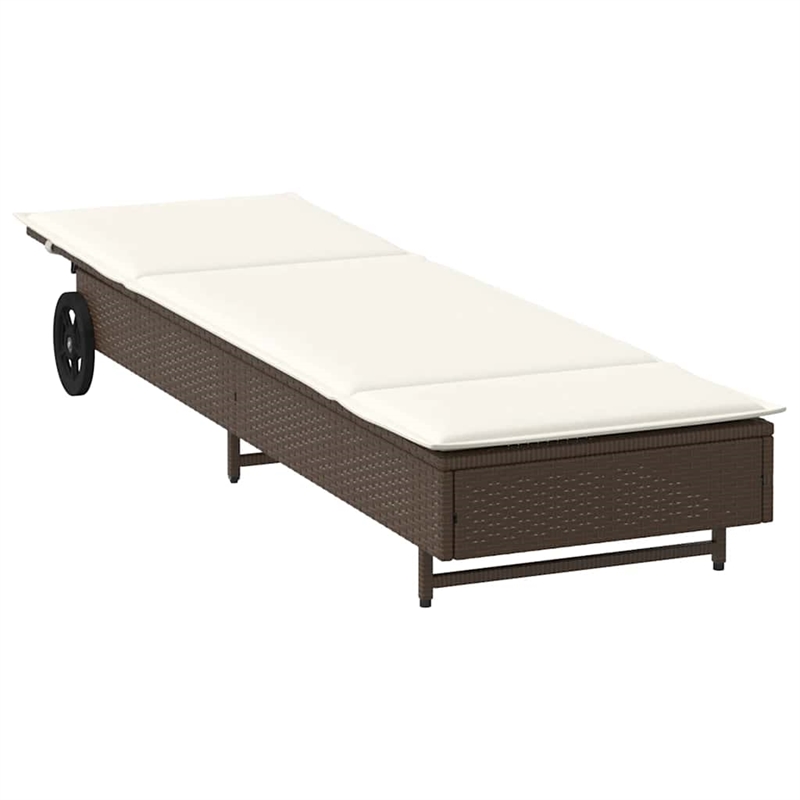 vidaXL Poly Rattan Sun Lounger w/ Wheels & Cushion in Brown