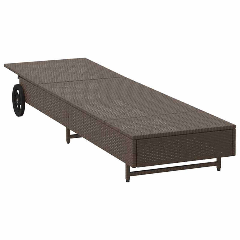 vidaXL Poly Rattan Sun Lounger w/ Wheels & Cushion in Brown