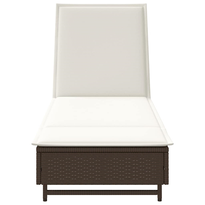 vidaXL Poly Rattan Sun Lounger w/ Wheels & Cushion in Brown