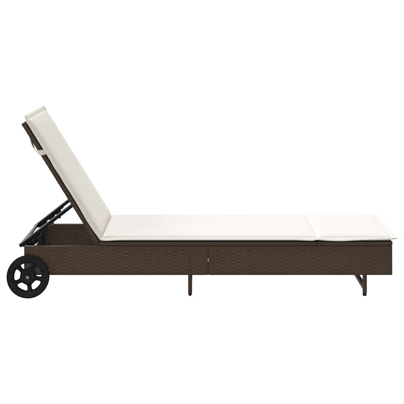 vidaXL Poly Rattan Sun Lounger w/ Wheels & Cushion in Brown